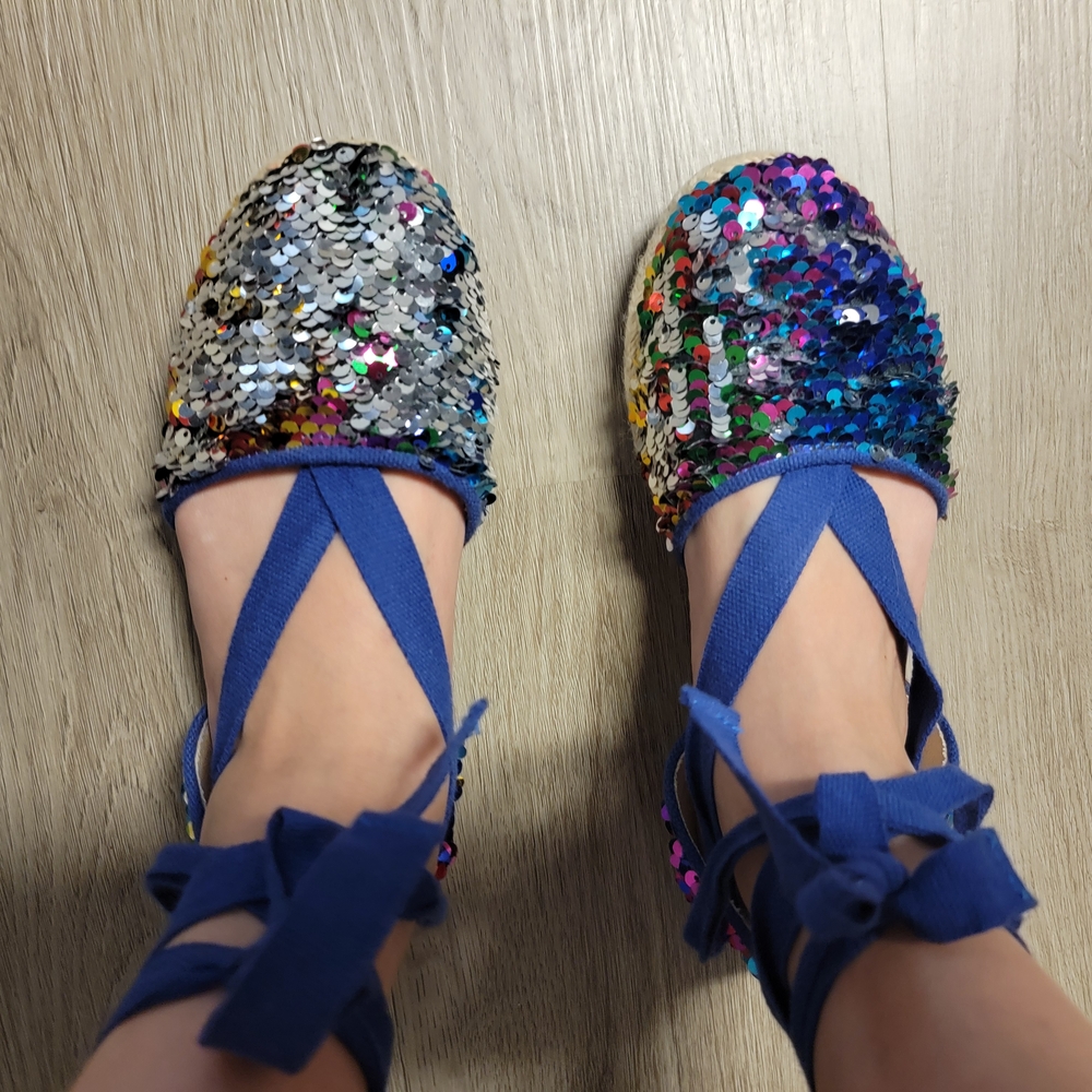 Colorful Sequin Ballet Flat with Blue Straps
